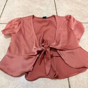 Wild Fable Satin Tie-Front Blouse in Rose